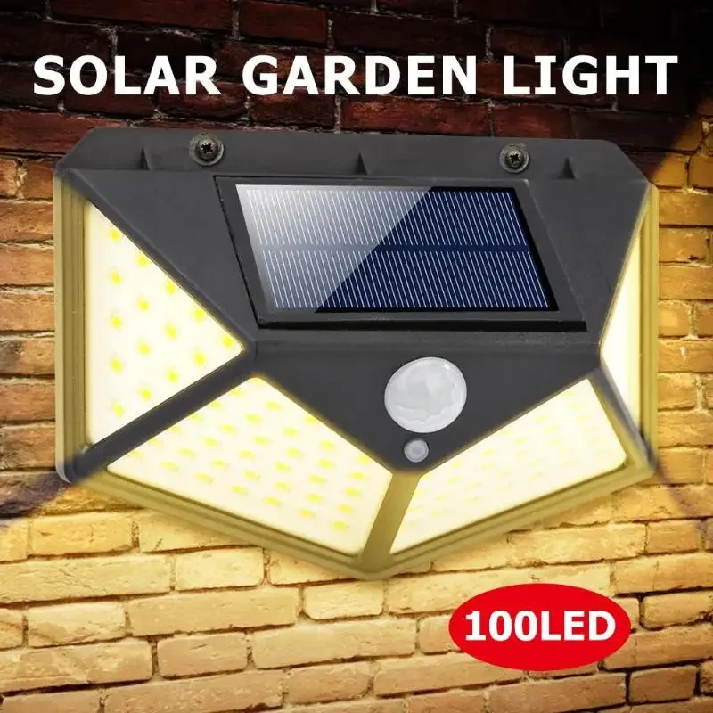 

100 LED Solar Wall Lamp All Sides Luminous Motion Sensor Human Induction Courtyard Waterproof Stairs Outdoor Wall Light