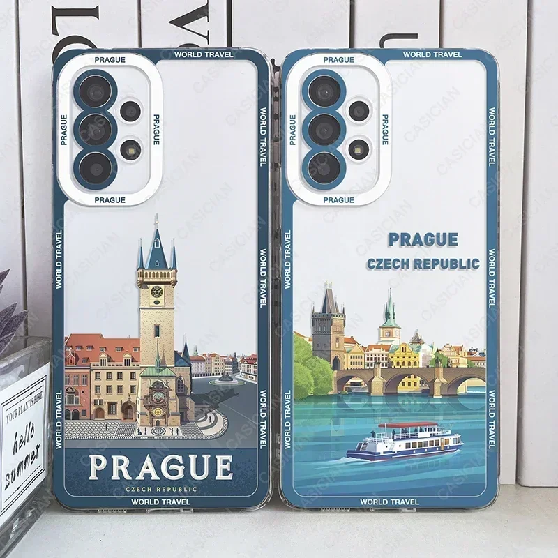 Case For Samsung Galaxy S20 Plus S21 FE S22 S23 Ultra A53 A52 A54 S24 World Travel Prague Czech Republic Art Printing Soft Cover