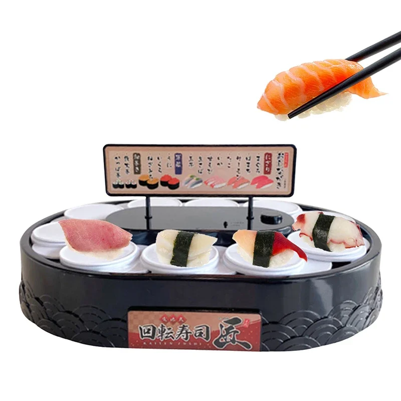 

Hot Conveyor Sushi Machine 360 Degree Automatic Rotating Cupcakes Macarons Turntable Display Stand Plates For Wedding Party Gift