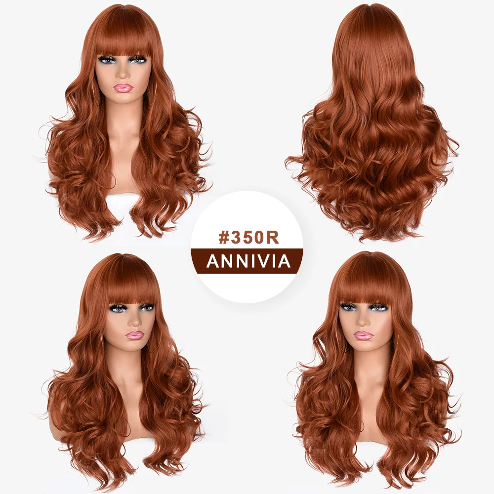 Long Wavy Natural Blonde Synthetic Wigs with Bangs For Women Body Wave Dark Brown Wigs Cosplay Daily Hair Heat Resistant