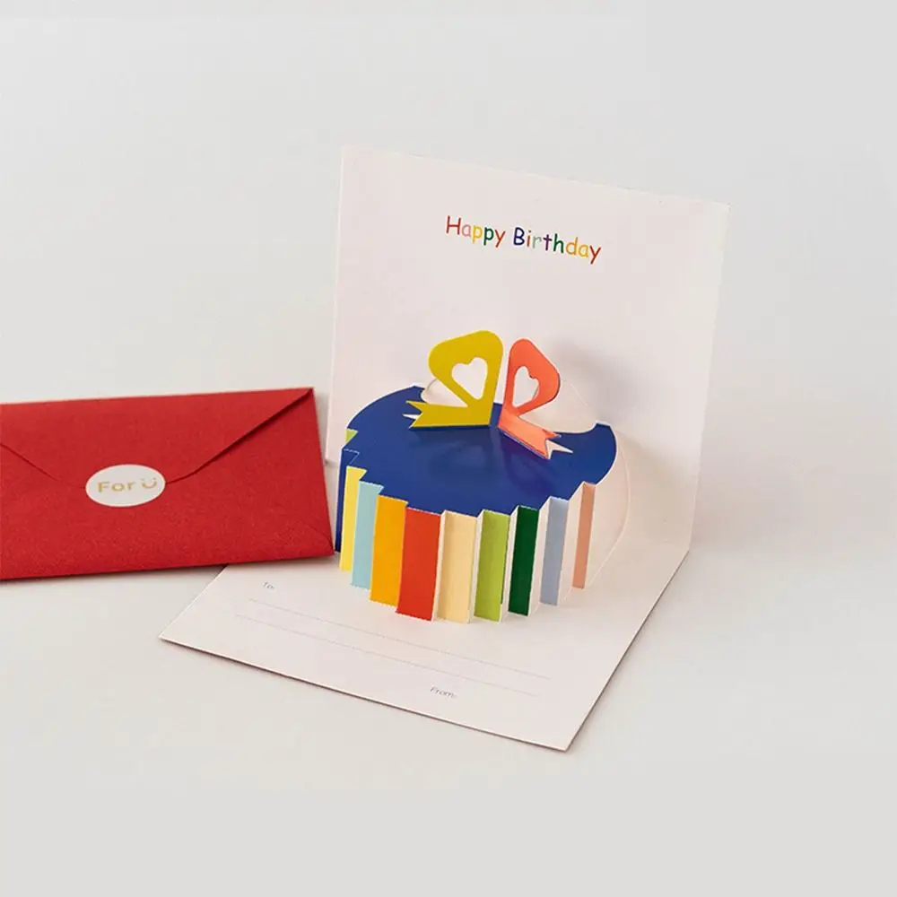 

Handwriting 3D Birthday Cake Cards Invitation Blessing Birthday Pop-Up Cards Folding Thank You Birthday Greeting Cards