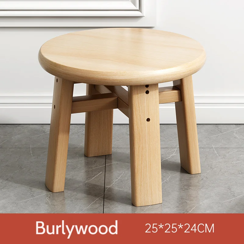 Household Solid Wood Thickened Square Round Stool Living Room Sofa Stool Can Be Stacked Square Stool Non-Slip Durable Bench