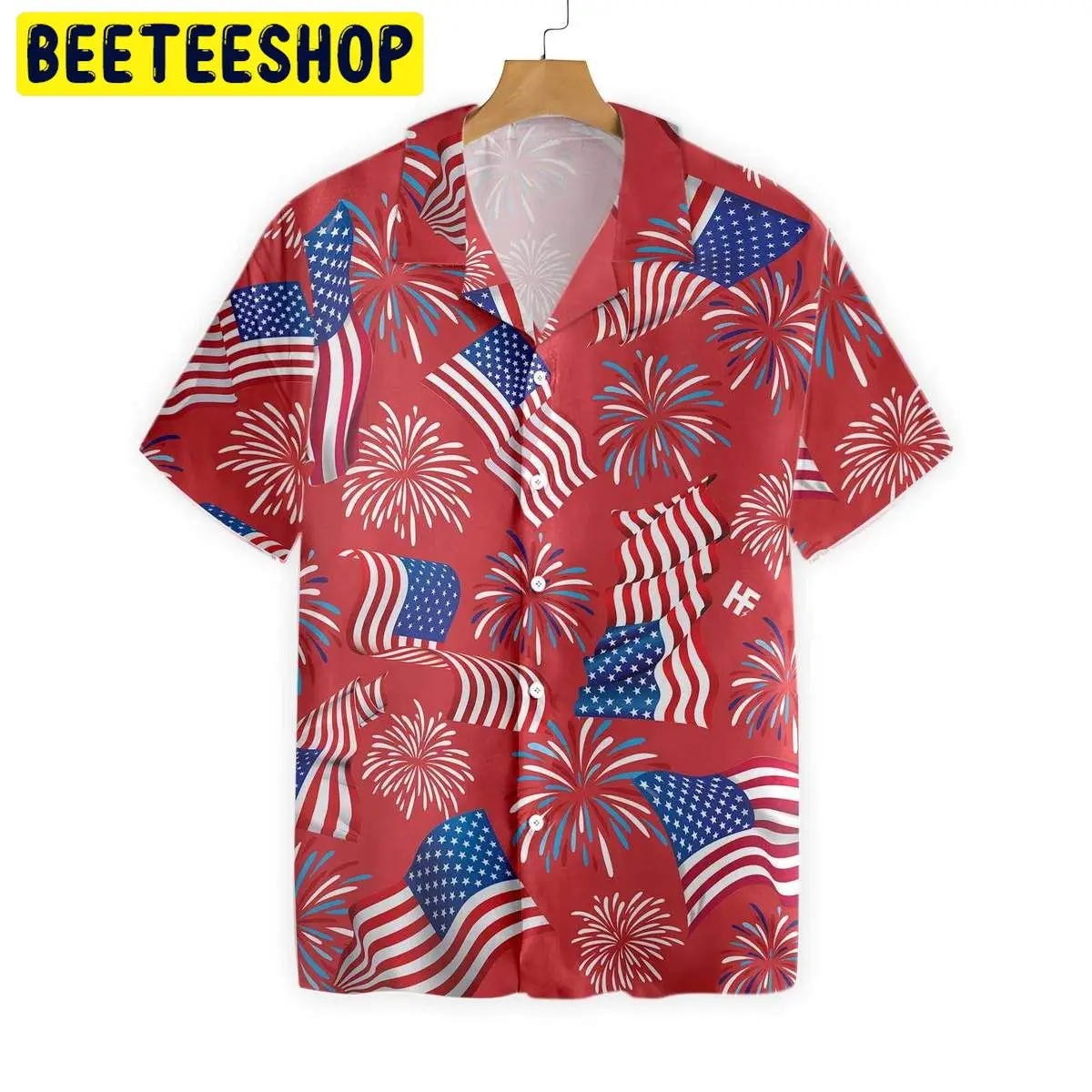 2024 summer tiki explosion 3d printed shirt short sleeve patriotic trend Hawaiian shirt men's shirt men's shirt men's shirt