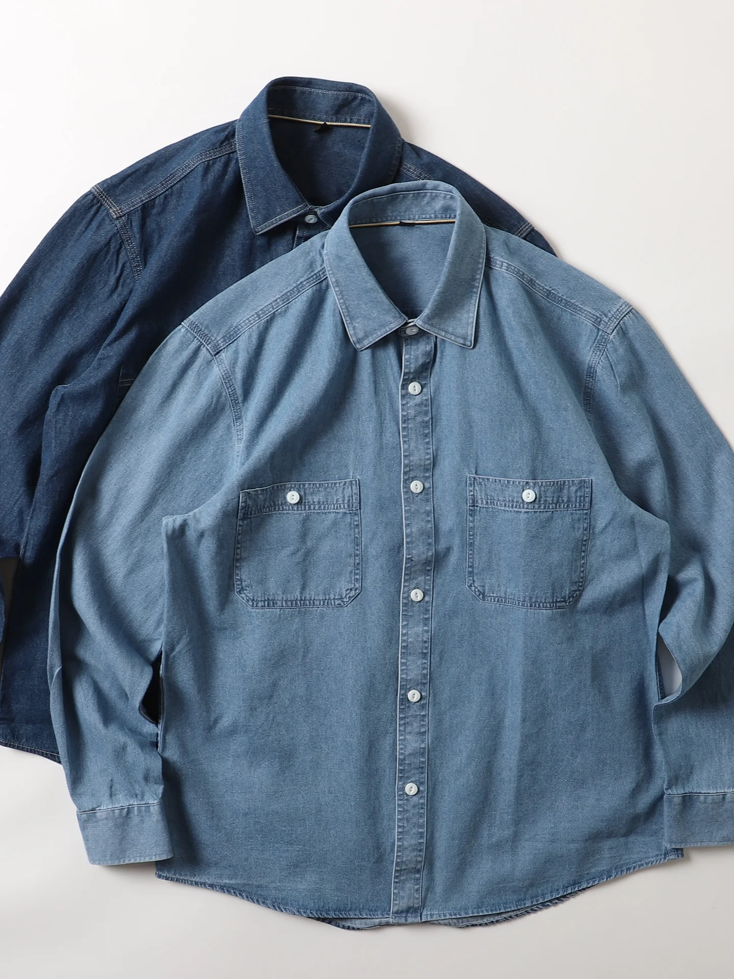 

Классическая универсальная ретро-рубашка из чистого хлопкового денима с длинным рукавом для мужчин, повседневная рабочая одежда, модная верхняя одежда