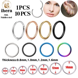 1/10PCS Stainless Steel Septum Clicker Hinged Segment Round Nose Rings Hoop Ear Cartilage Helix Earrings Body Piercing Jewelry