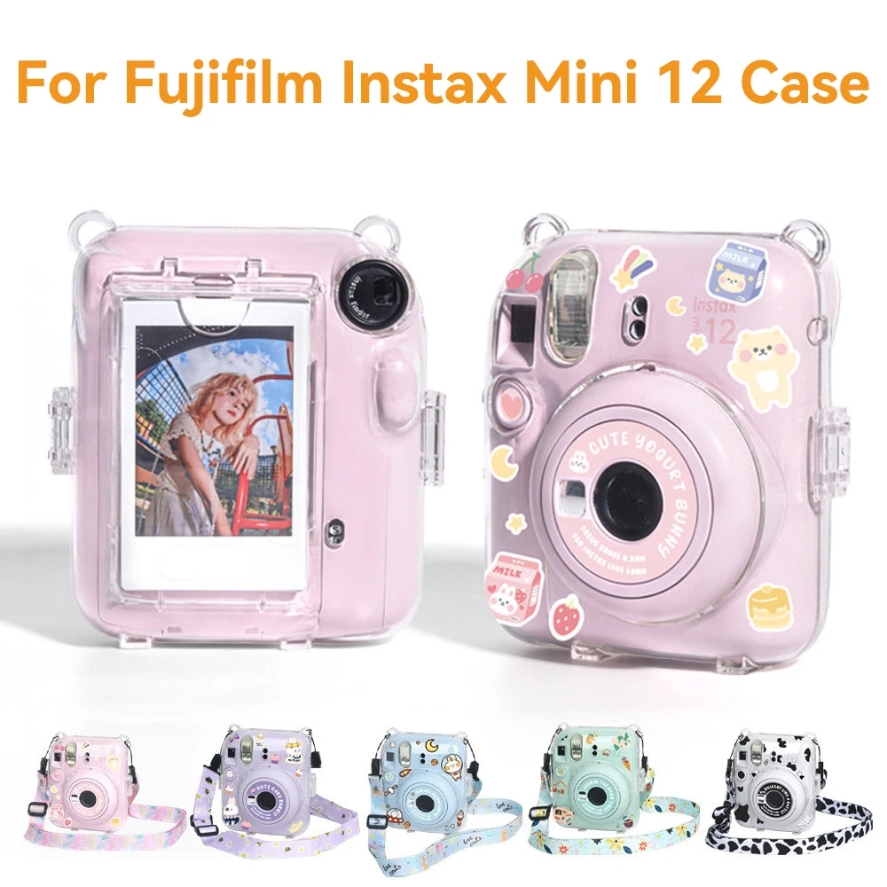 For Fujifilm Instax Mini 12 Transparent Camera Case Protective Carry Bag Cover with Shoulder Strap Storage Bag Three-Piece