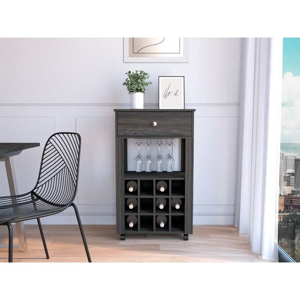 Wood Wine Cabinet Bar Cart with Drawer Glass Rack Bottle Storage Mobile Compact Home Bar Small Apartment, Customized