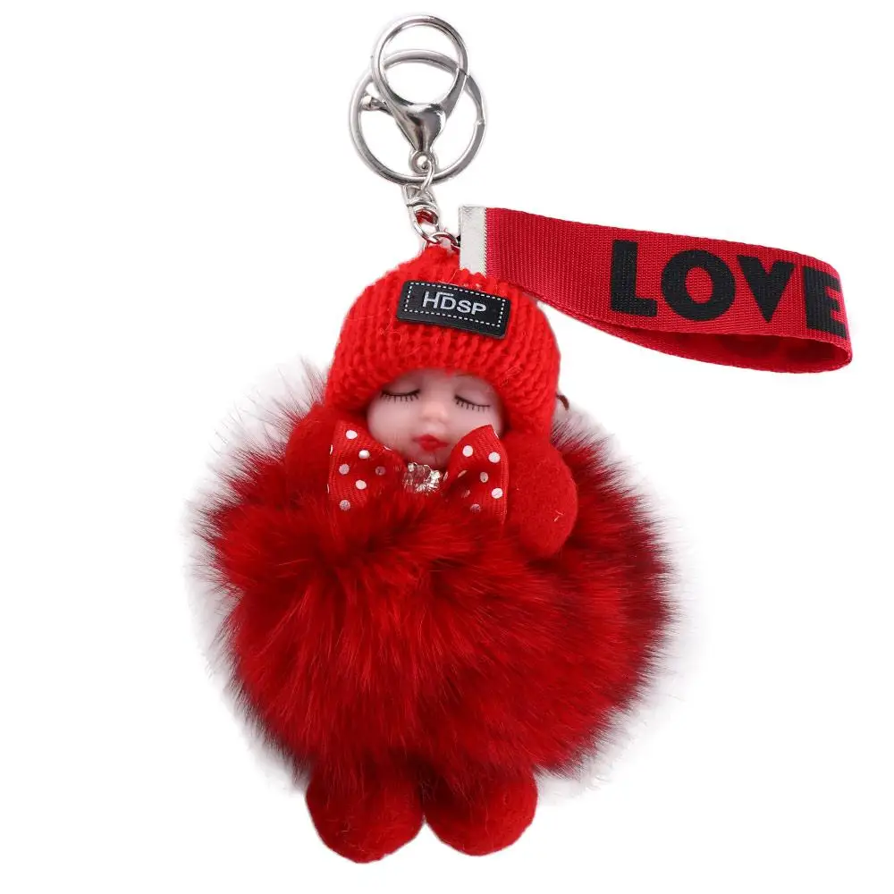 

Accessories Jewelry Gift Cars Key Ring Bag Pendant For Girls Sleeping Baby Doll Fluffy Plush Doll Pompom Keyring Plush Keychain