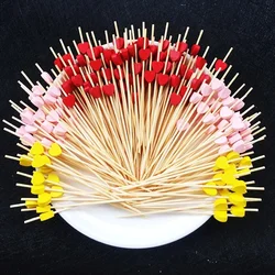 Bamboo Fruit Fork for Dessert, Salad Stick, Cocktail Skewer for Wedding Decor, Heart and Flower, Buffet, Cupcake, 100PCs, 12cm