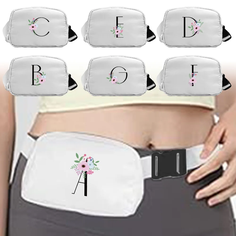 

Waist Bag with Adjustable Waist Strap Flower and Black Letter Pattern Printing Series Multifunctional Organizer Pouch Portable