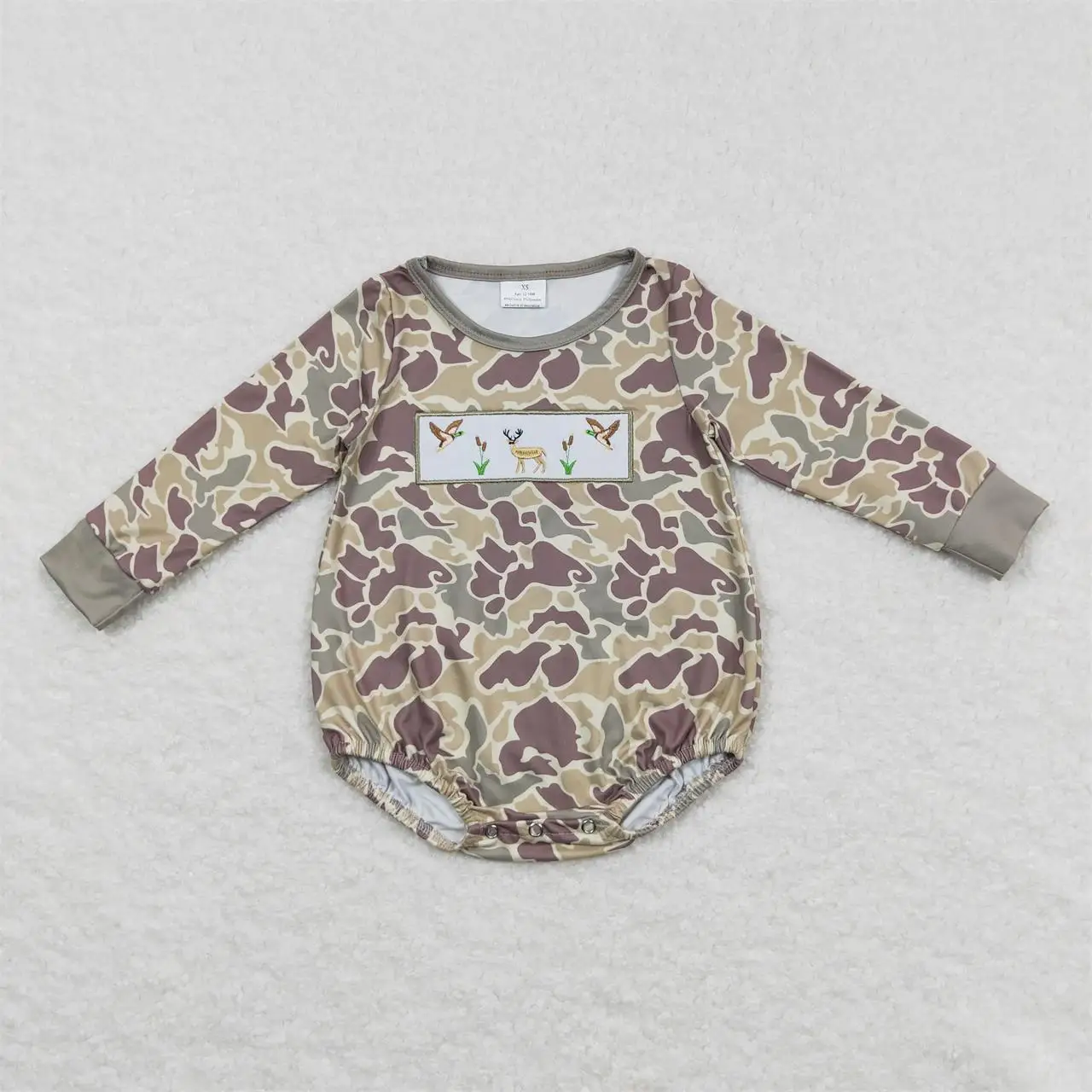 

Wholesale Kids Toddler One-piece Newborn Coverall Bodysuit Camo Jumpsuit Baby Boy Long Sleeves Reindeer Ducks Embroidery Romper