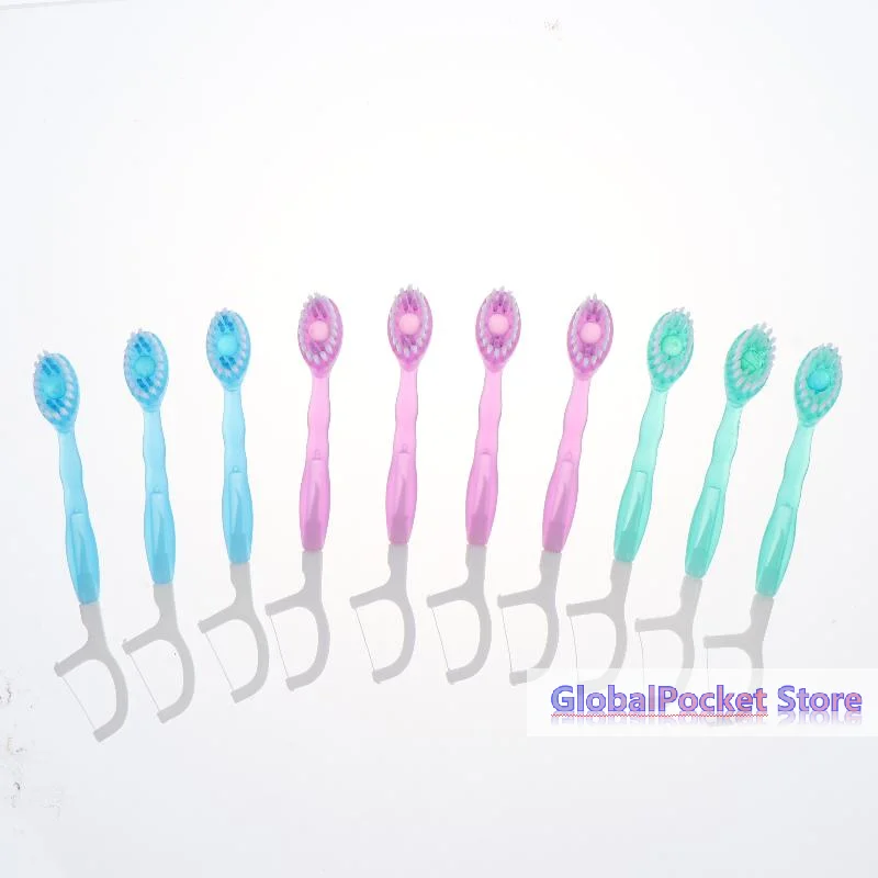 10Pcs 2 In 1 Dental Floss Toothbrushes With Soft Nylon Bristles And Durable Floss Perfect For Daily Oral Care Travel Home Use