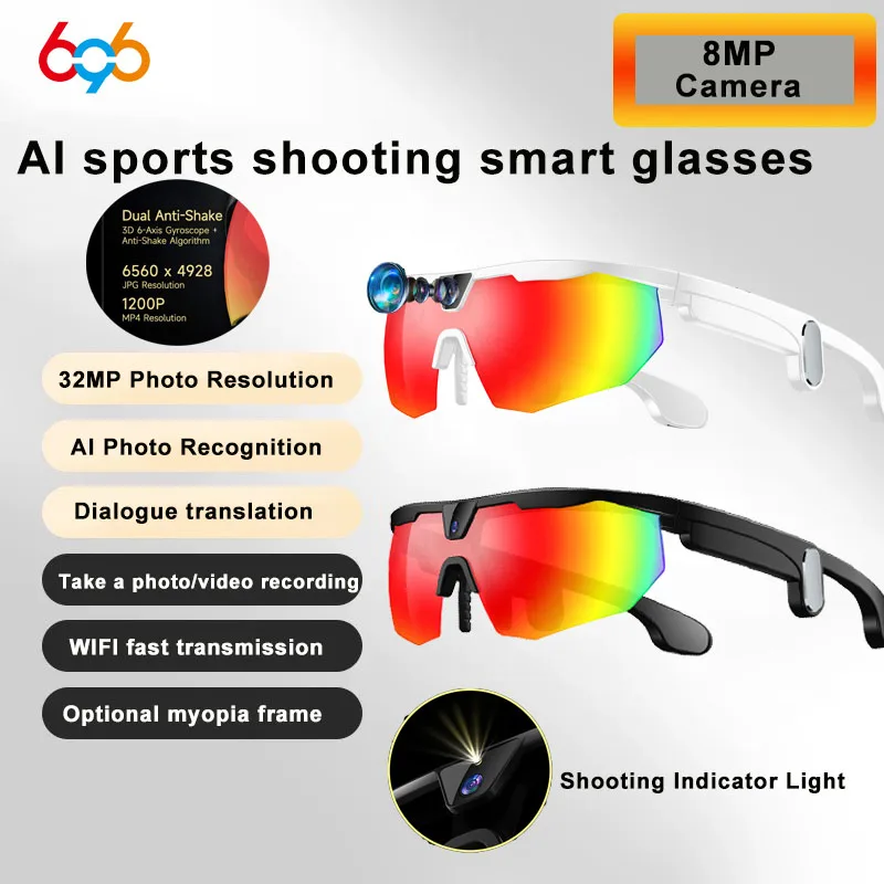 696 Riding Outdoor Sports Bikes Sunglasses Men Women Goggles 800W Camera Take Photos Record Videos Blue Tooth Smart Glasses Gift