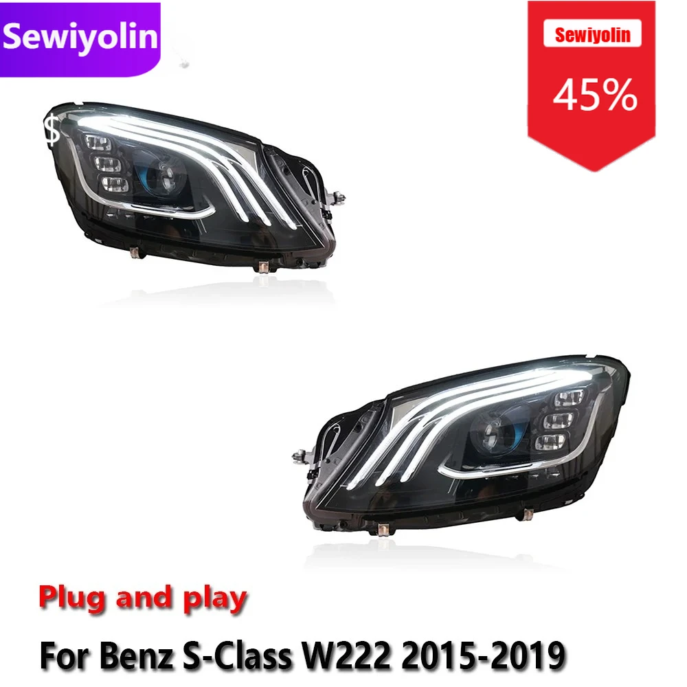 

Sewiyolin автомобильные светодиодные фары DRL в сборе для Benz-Class W222 2015-2019, противотуманные фары DRL, стоп-сигналы поворота Plug And Play