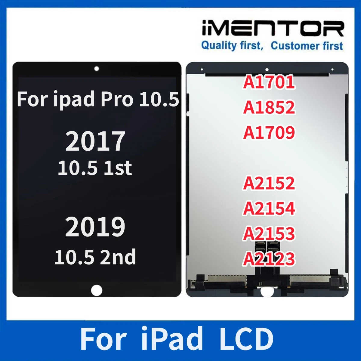 LCD Display Touch Screen Digitizer Assembly Replacement, iPad Pro 10.5 2017 A1701, A1709, A1852, 2019, A2152, A2153, A2123, 1 Pc