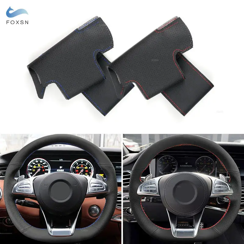 For Mercedes Benz D shape AMG A45 C 43 63 2015-2018 S500 2016 Car Inner Steering Wheel Cover DIY Sewing Microfiber Leather Trim