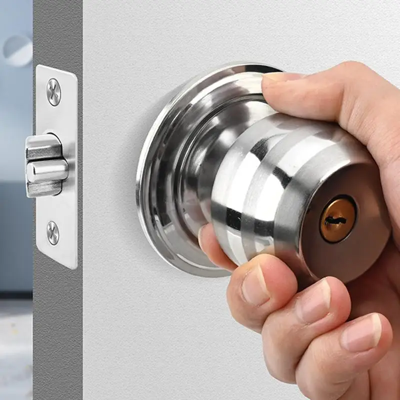 【BA】Keyed Entry Door Knob with Lock Round Door Knobs Stainless Steel Interior and Exterior Door Lock for Bedroom Bathroom