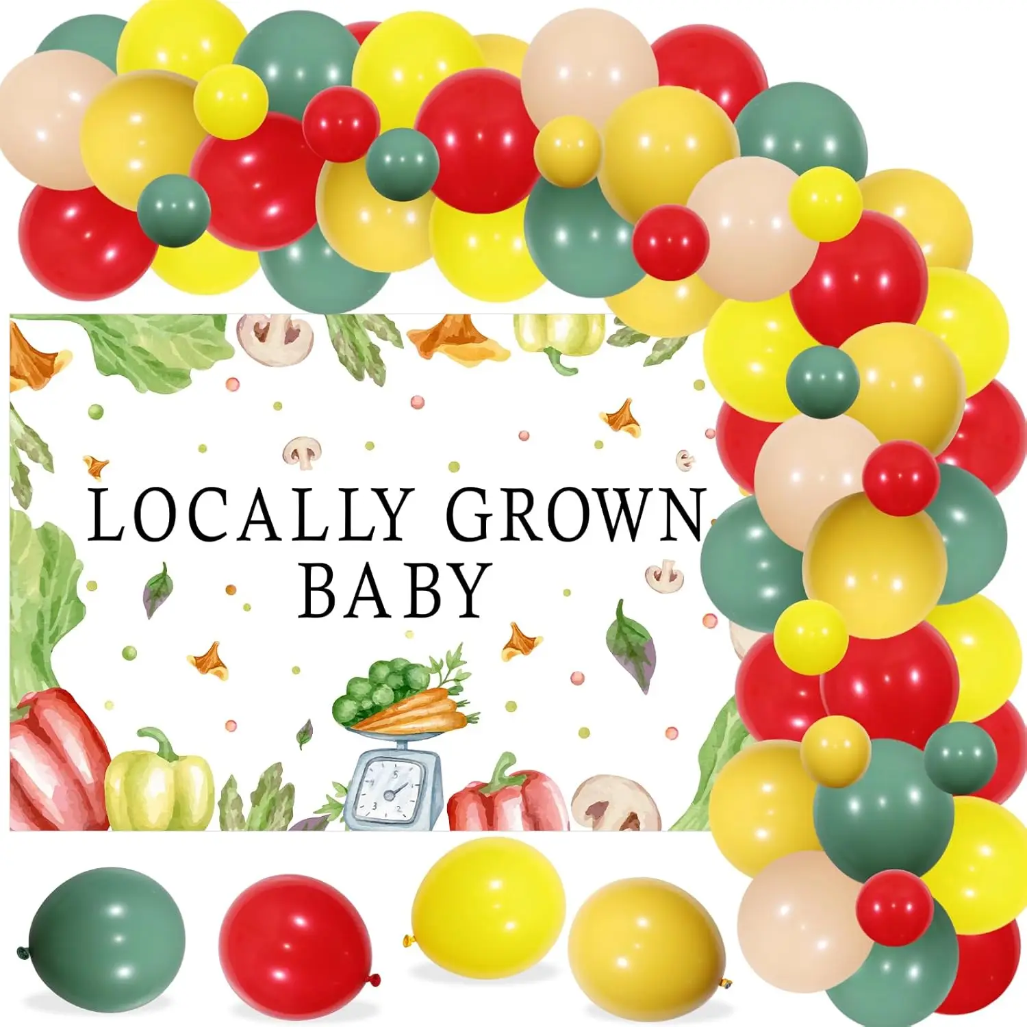 

Locally Grown Baby Shower Decorations Farmer's Market Balloon Vegetable Fruit Backdrop Farm Gardener Themed Party Supplies