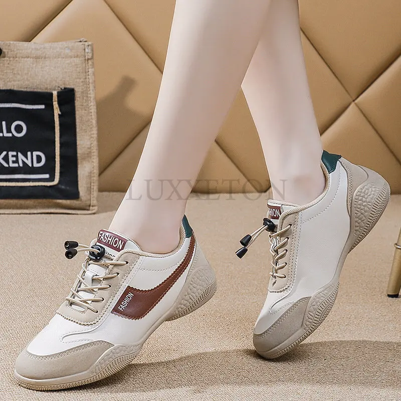 Leather Leisure Travel Shoes Women\'s Shoes New White Shoes Women\'s Singles Shoes Spring Autumn Running Shoes Trekking Footwear