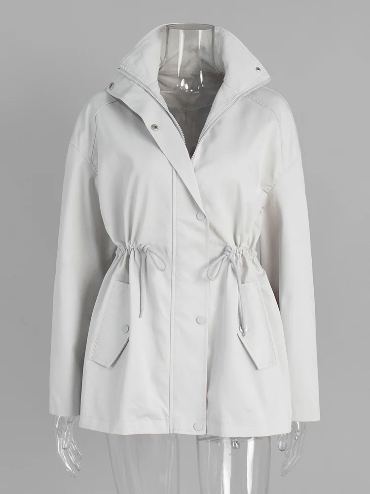 Tossy Trenchcoat met opstaande kraag en veters Mode Dames Herfst 2025, Lange mouwen voor woon-werkverkeer Casual damestrenchcoat met hoge taille