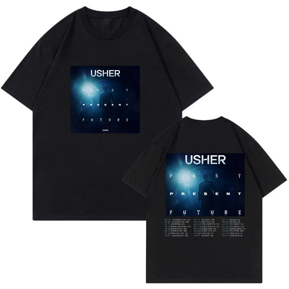 

Usher Past Present Future Tour T-shirt 2024 Crewneck Short Sleeve Tee Women Men Streetwear Hip Hop Clothes