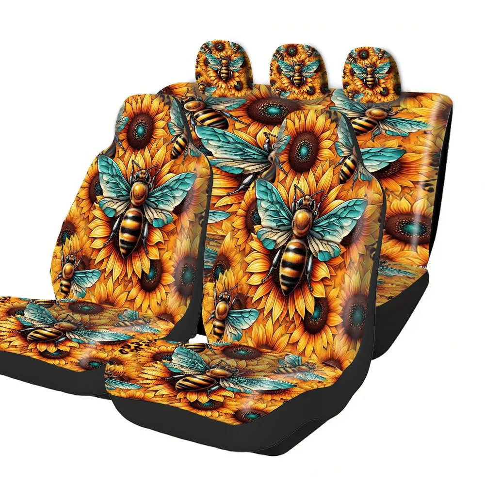 Trendy Print Car Seat Covers Full Set Fit Festive Versatile Premium Material Sunflowers Bees Leopard Print Comfortable Breathab