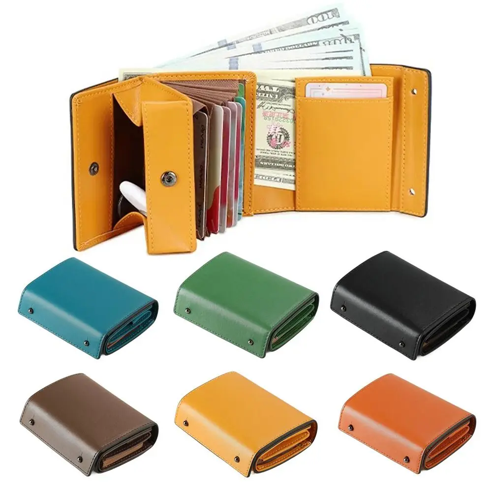 

Tri-Fold Men's Short Wallet PU Leather Multi-Card Accordion Card Holder Solid Color Multi-functional Slot Coin Purse Daily Use