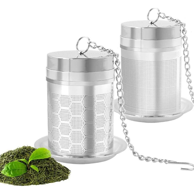 2Pcs Tea Filter Tea Infuser For Loose Tea, Fine Mesh Tea Strainer 18/8 Stainless Steel Tea Ball Filter With Chain Hook