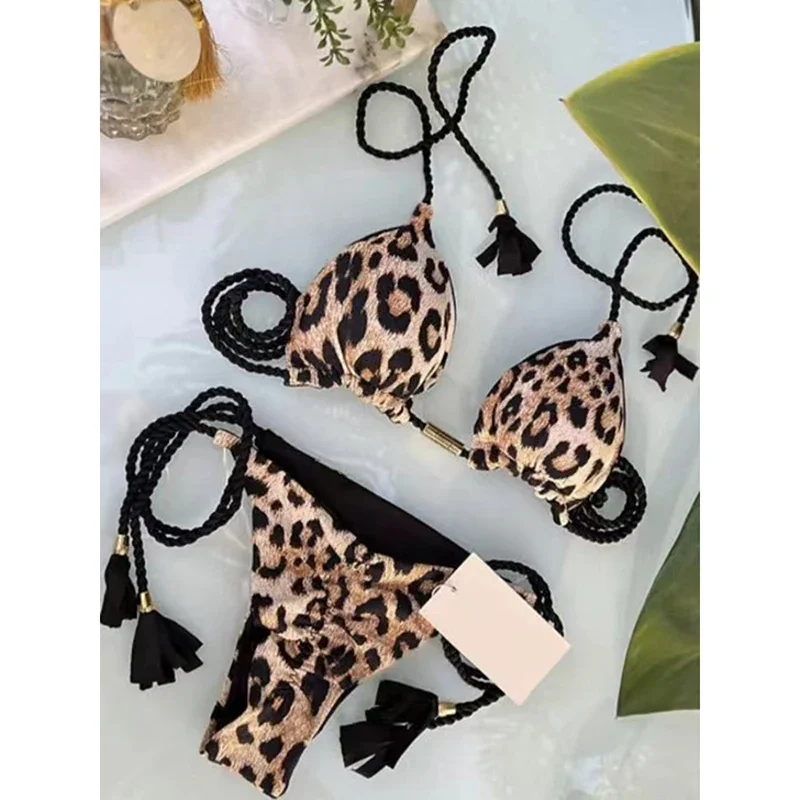 Swimwear Women Sexy Zebra Striped Bathing Suit Leopard Printed Bikini Set Tie Dye Two-piece Drawstring Beachwear Biquinis