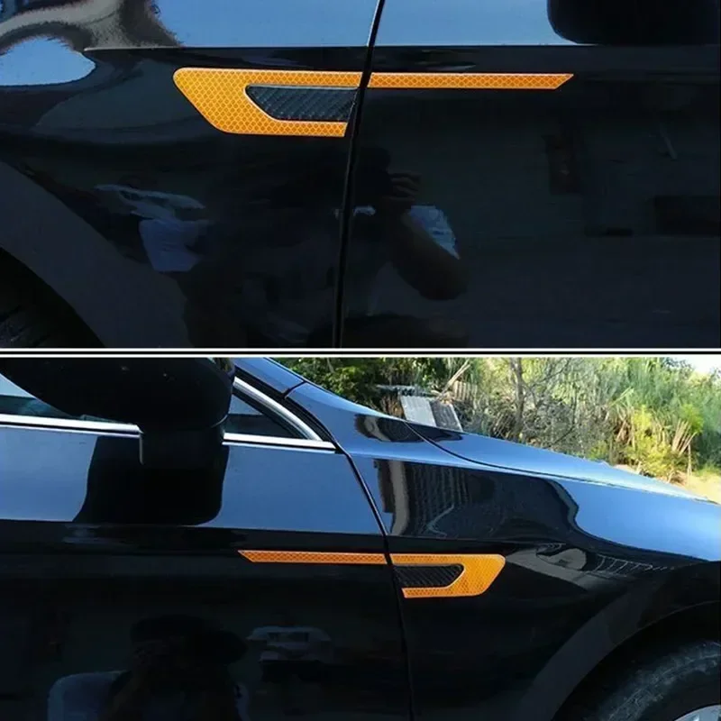 2Pcs Car Body Reflective Stickers Side Safety Warning Door Protection Stickers Anti-Scratch and Anti-Collision Reflective Strips