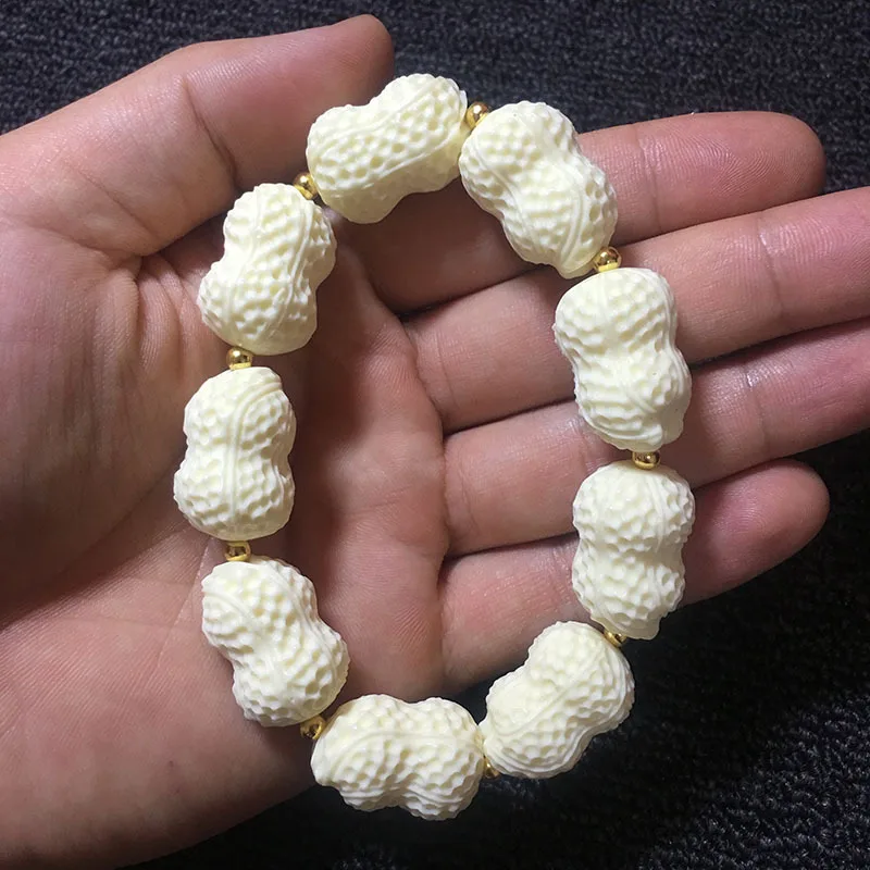 Creative Ivory Nut Carved Peanut Ruyi Beads Bracelet Bodhi Seeds Coconut Wood Collectables-Autograph Rosary Car Hanging Decorati