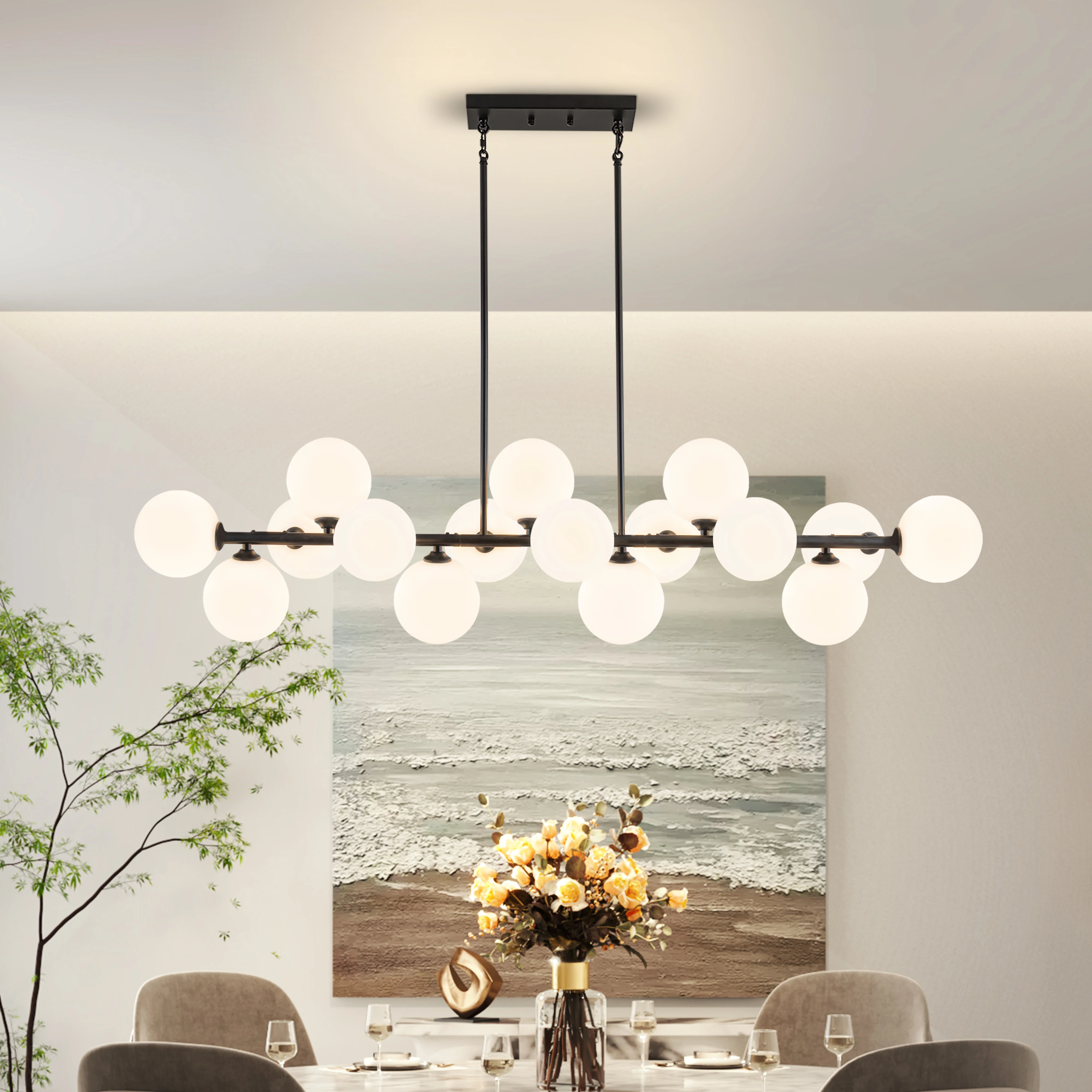 Mid Century Modern Chandelier 16-Lights Sputnik Chandelier 54in Chandelies for Dining Room Kitchen Isalnd Lighting
