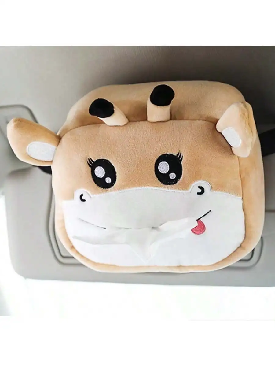 2024 Car Cute Cartoon Plush Tissue Box Holder Animals Napkin Paper Portable Drawer Box Car Styling Multi-Function Car Supplies
