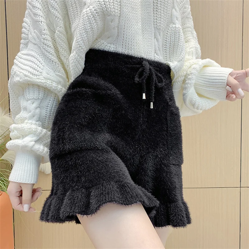 

Осень-зима 2025 г., трикотажные шорты больших размеров, пять брюк, повседневные вязаные брюки с высокой талией, свободные женские брюки с карманами «рыбий хвост»