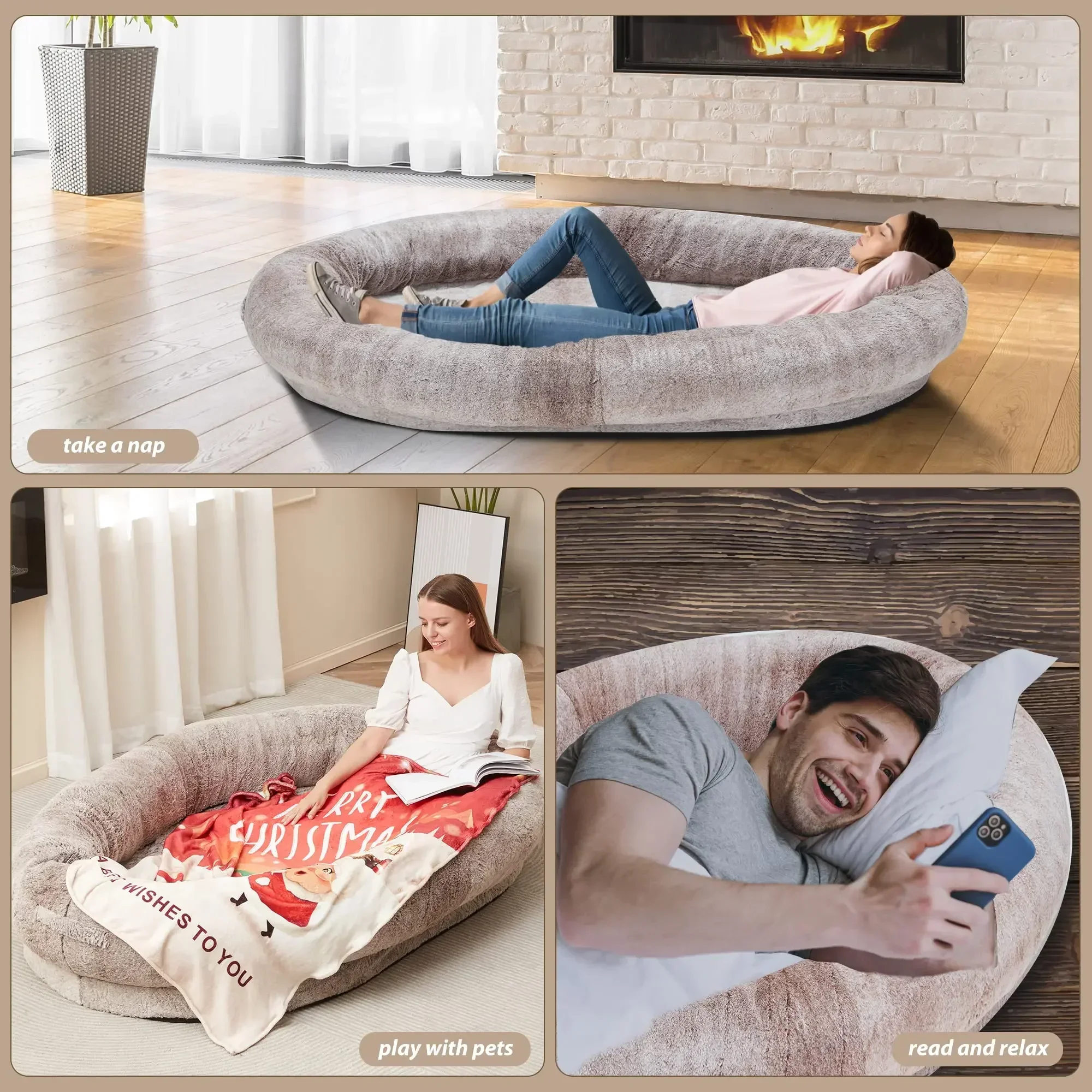 Large Bean Bag Bed Wear-resisting Canvas Giant Pet Sofa Bed Human Size Giant Memory Foam Dog Bed