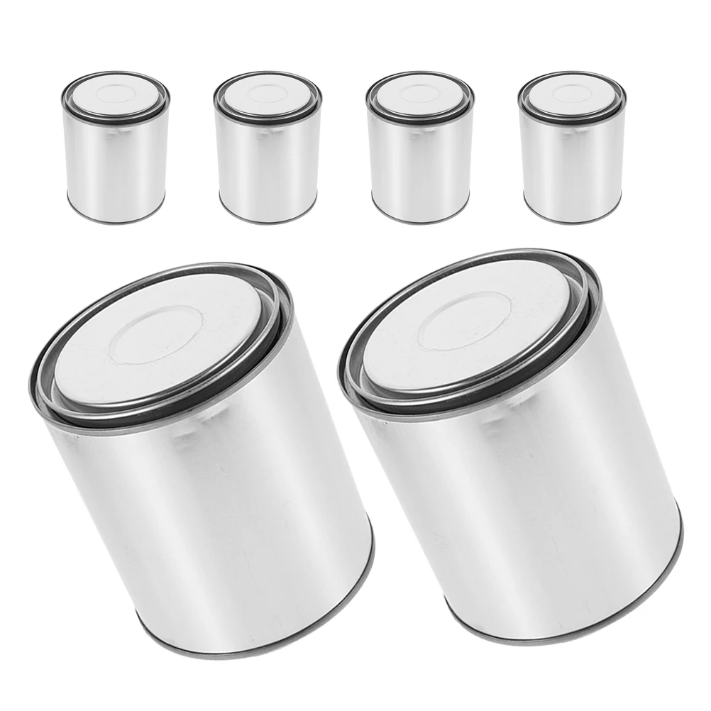 

6pcs Thickened Round Empty Buckets Durable Metal Cans Sealed Paint Containers Multipurpose Pigment Holders Laboratory Storage