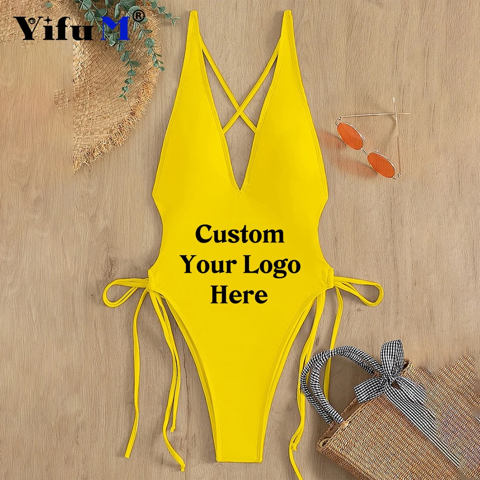 Custom Text Logo One Piece Swimsuit Summer Swimwear DIY Women Adjustable Strap Bikinis Bathing Suit Sexy Bodysuit XL 2024