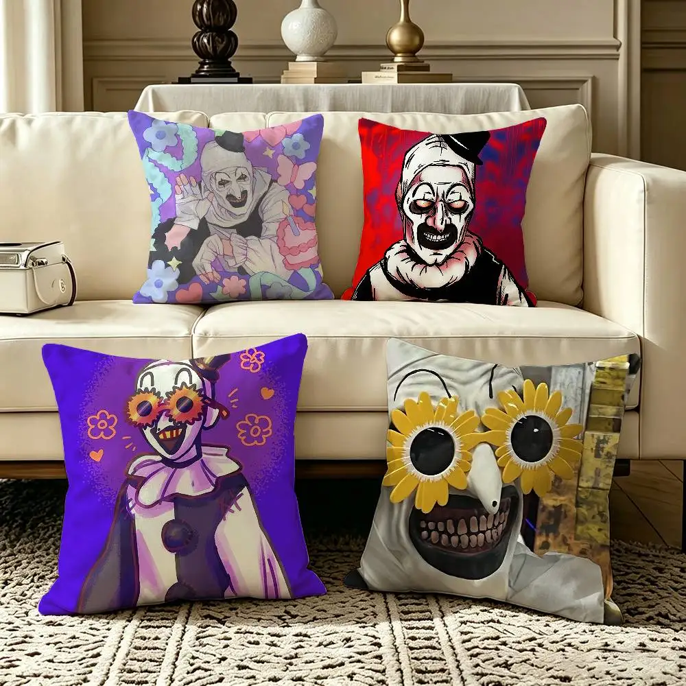 Art the Clown horror T-Terrifier  Square Double-Sided printed Pillow Case Bedroom Bedside Pillow Sofa Cushion Cover