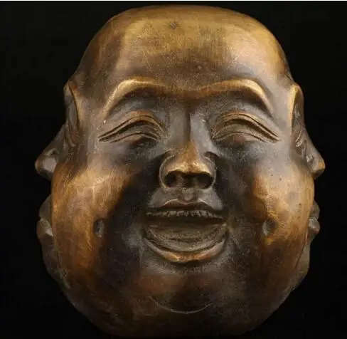 Alte sammel bare Bronze Casting Freuden Sorgen spirituelle vier Gesicht Buddha Statue Kopf Bronze h 8cm ~ 3cm