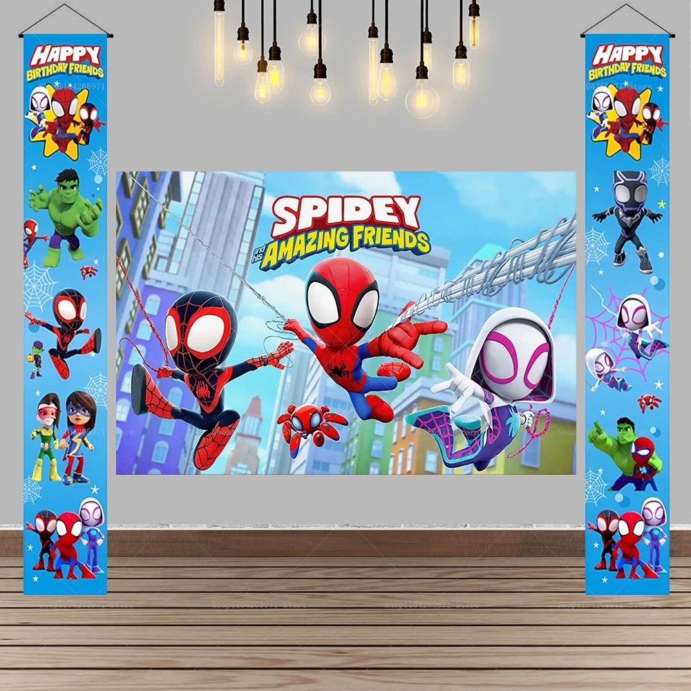 Spidey and His Amazing Friends Backdrop Spider-Man Birthday Party Decorations Boy Baby Gifts Kids Baby Shower Photo Booth Props view 3