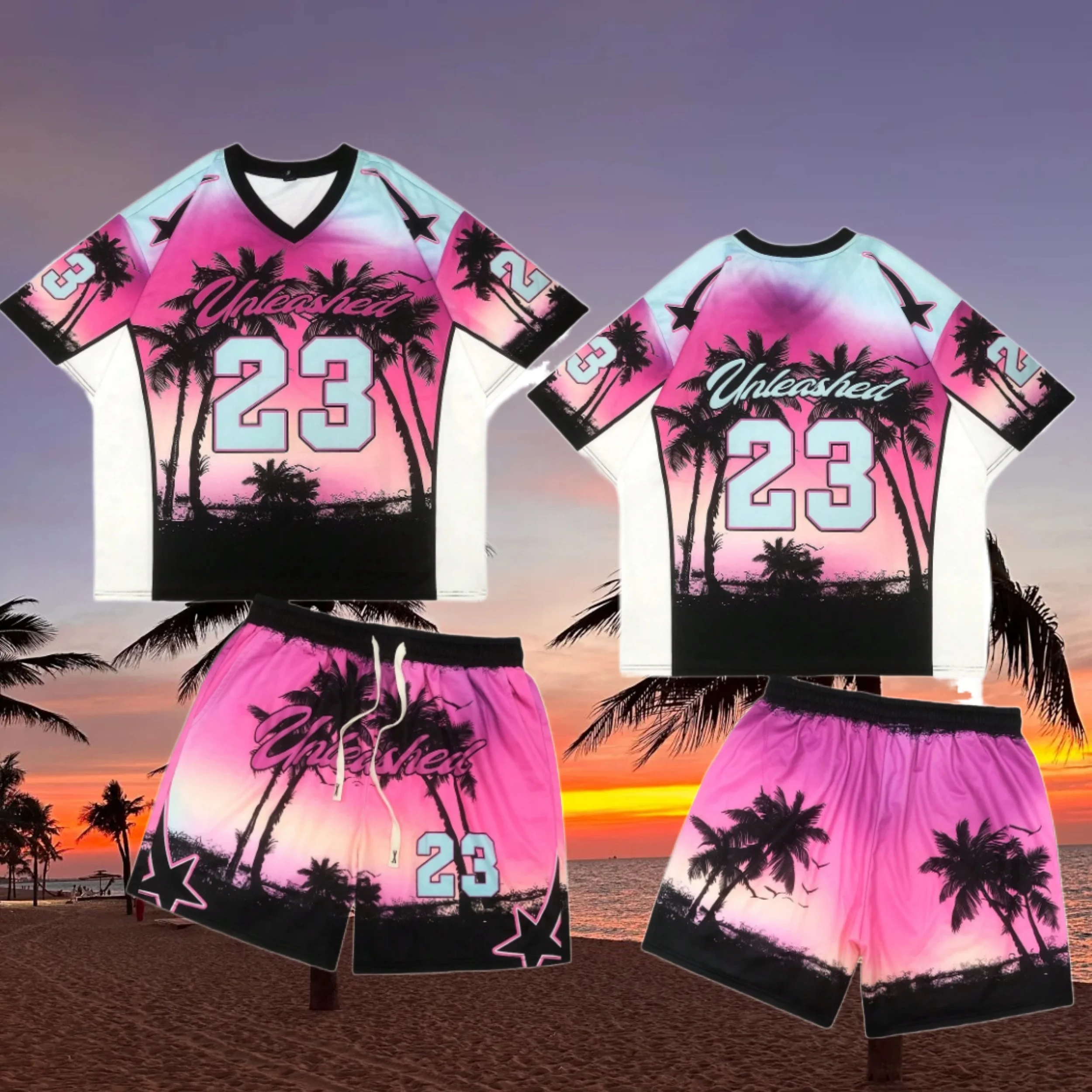 

25/26 New Summer Set Men's T-shirt Trendy American Street Printed Round Neck Men's Set Trendy Handsome Sports Two Piece Set