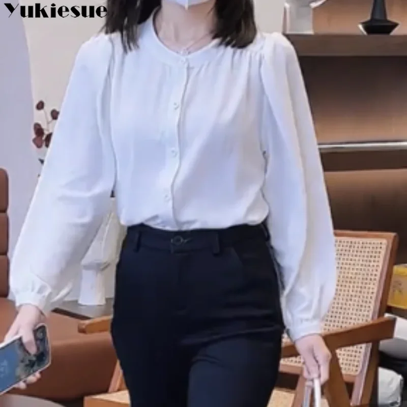 

Spring Summer New Long Sleeve Round Neck Casual Simple Solid Color Harajuku Shirt Top Versatile Commuting Style Versatile Daily