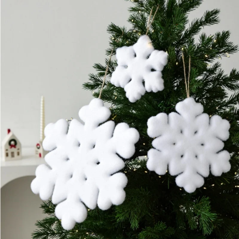 

15/20/30/40CM Christmas Decor Flocking Snowflake Christmas Tree Decor Hanging Snowflake Decoration Mall Window Scene Ornament