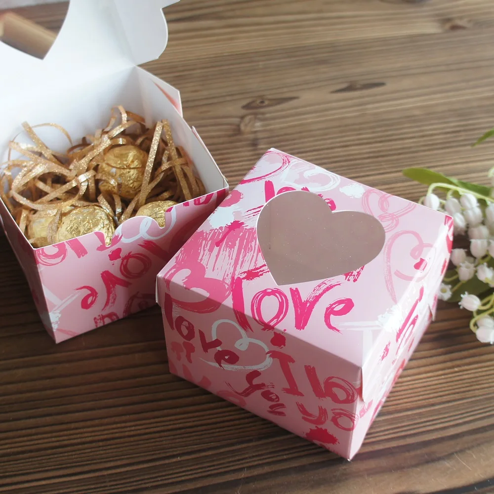 7.5*10*10CM 10 Pink Red Heart Paper Box As Candy DIY Chocolate Wedding Valentine's Day Party Gifts Packing