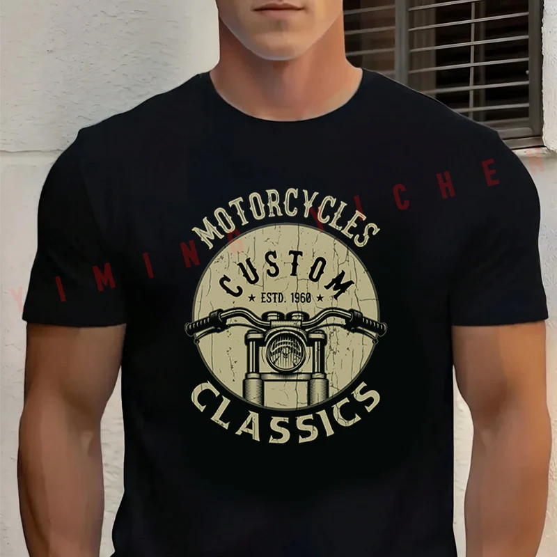

Motorcycles Custom Estd 1960 Classics Moto T-Shirt Men‘s Cotton Summer Short-sleeved Casual Streetwear Tops Tee