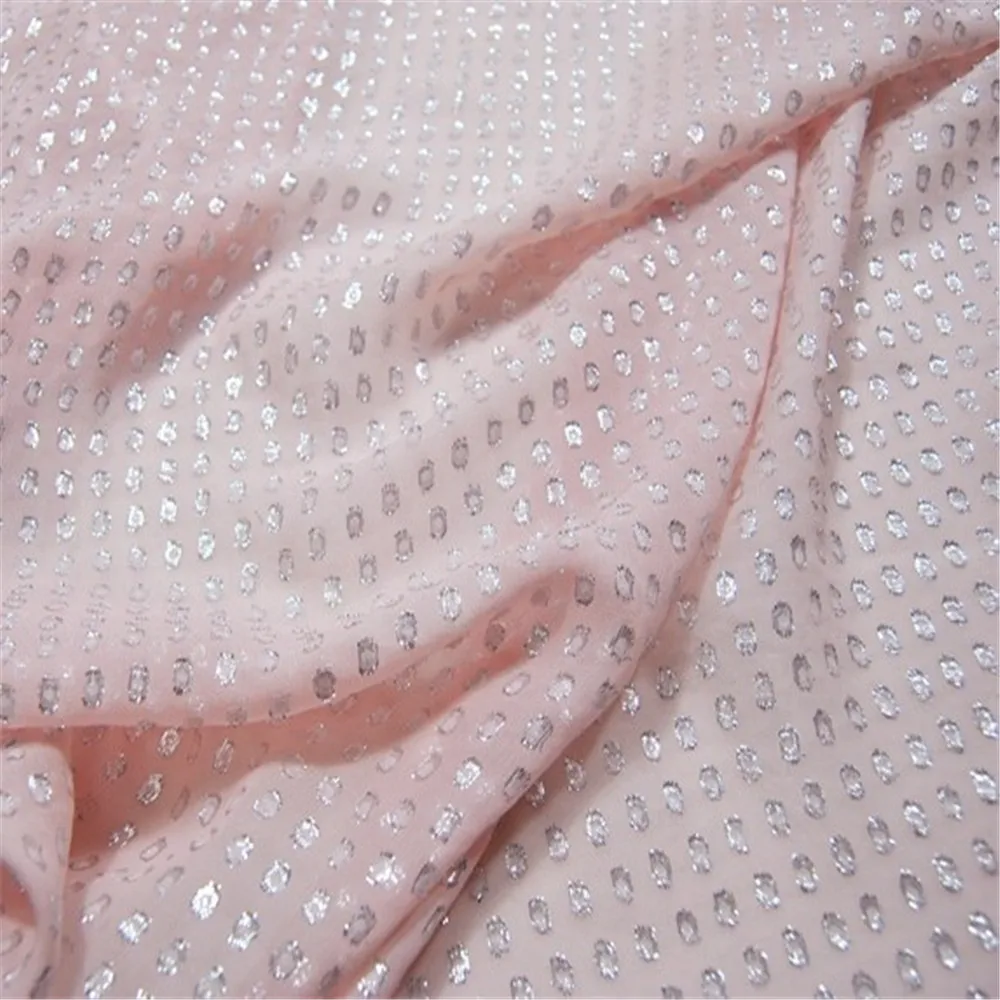 Fashion New Pink Color Dot Design Silk Metallic Jacquard Fabric for Girl Mordern Shiny Sparkle Party Dress