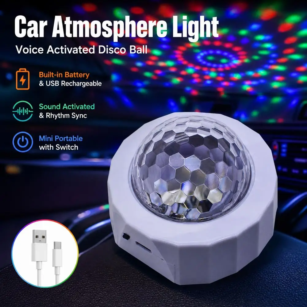 Multicolor Car Disco Lights Mini Rechargeable Disco Ball Portable Stage Party Lights For Auto Home Bar