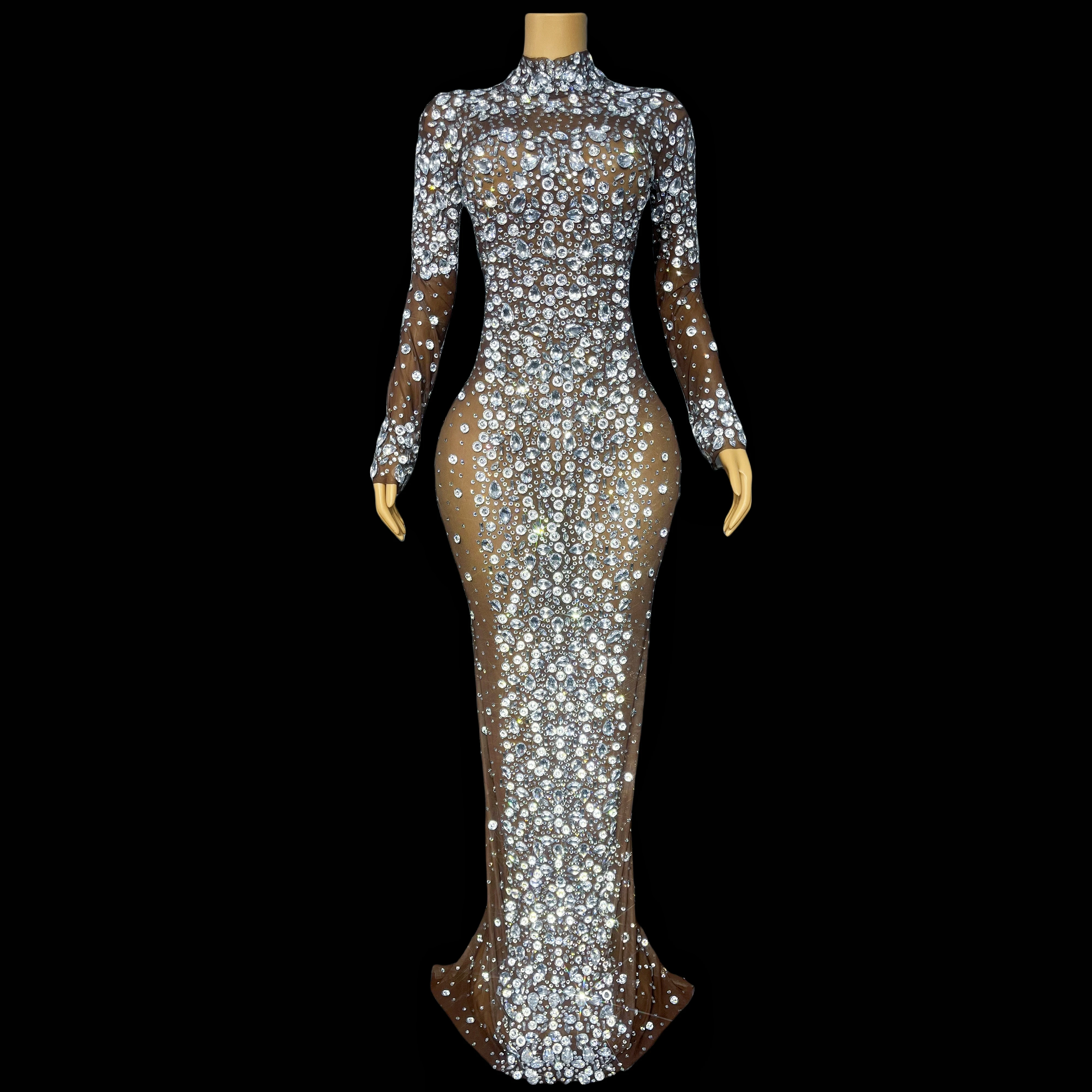 Blingbling srebrna duża suknia wieczorowa z kryształkami Lady eleganckie urodziny seksowne błyszczące rozciągliwe body ubrania taneczne cuixing