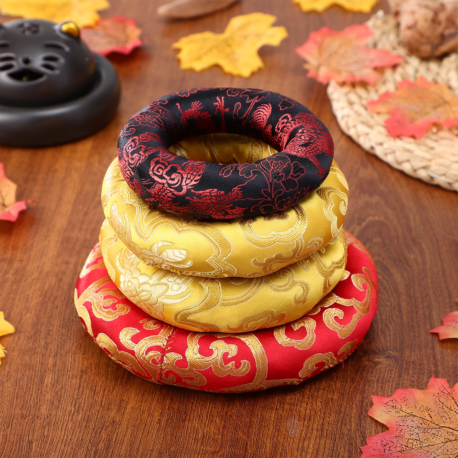 

4pcs Singing Tibetan Meditation Ring Embroidery Cotton Cloth Mat For Sound Pad Instruments Cushion Decorative Holder