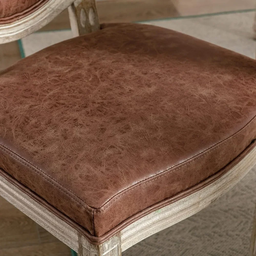 طقم كراسي طعام جلدية للمزرعة مكون من 4 قطع، كراسي ريفية فرنسية بظهر مستدير، كراسي جانبية بيضاوية للمطبخ/المطعم